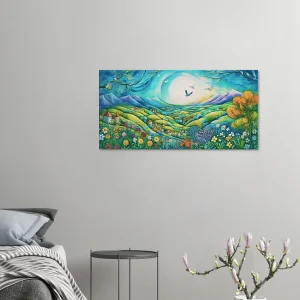 Tableau Paysage Vert et Bleu style Chagall paysage vert et bleu style chagall