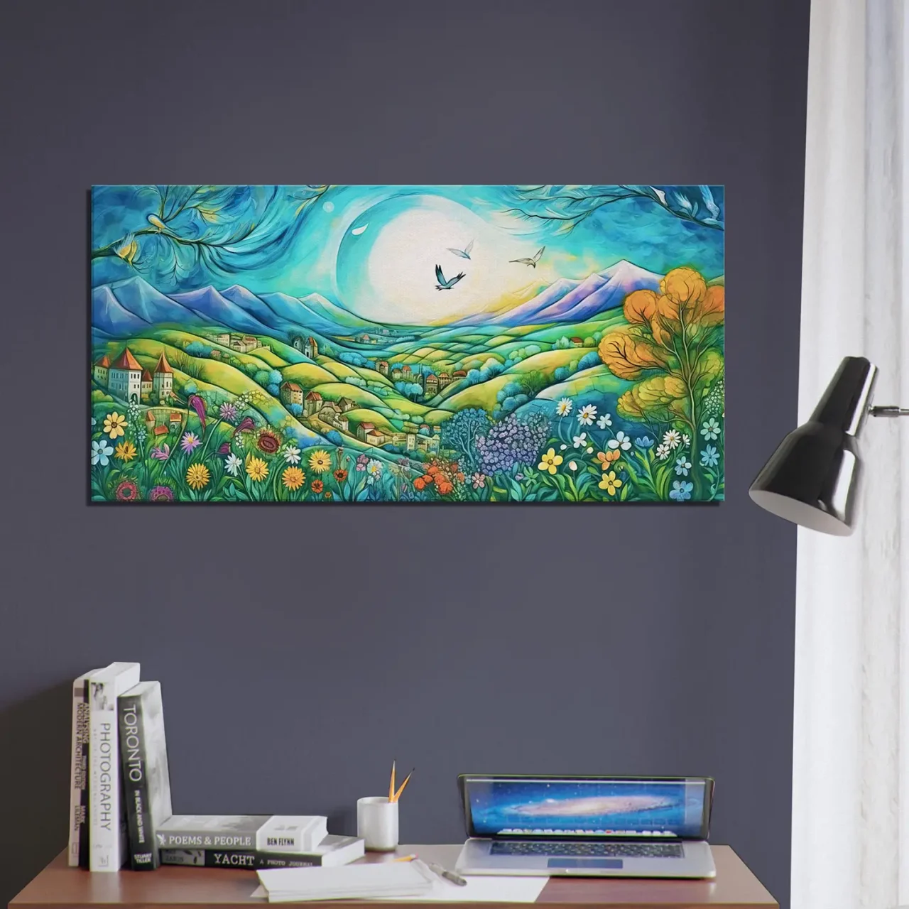 Tableau Paysage Vert et Bleu style Chagall paysage vert et bleu style chagall