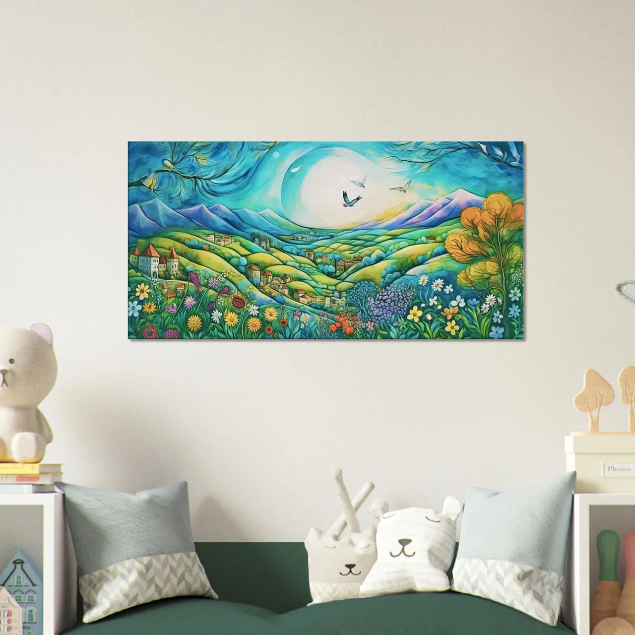 Tableau Paysage Vert et Bleu style Chagall paysage vert et bleu style chagall