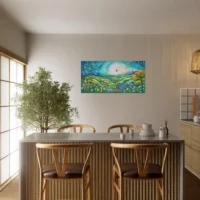 paysage vert et bleu style chagall