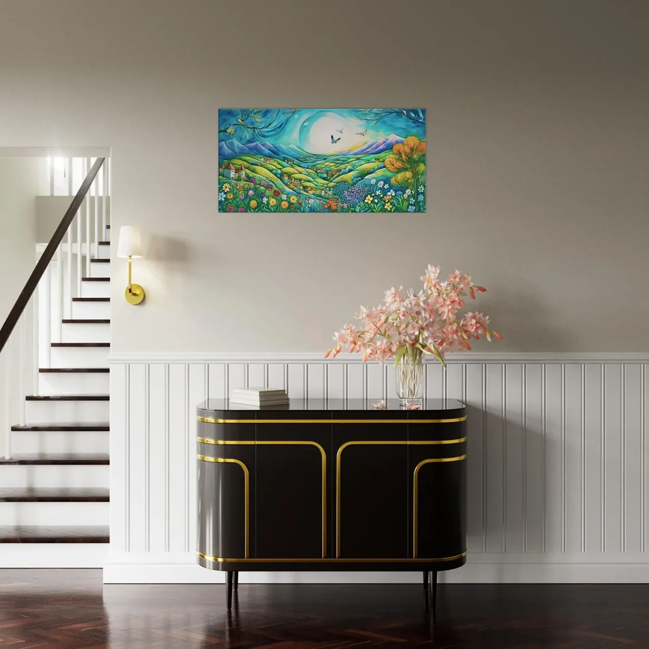 Tableau Paysage Vert et Bleu style Chagall paysage vert et bleu style chagall