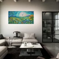 paysage vert et bleu style chagall