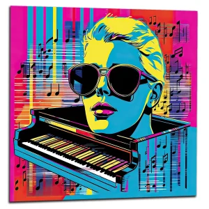 Cadre Pop art Piano, musique et lunettes