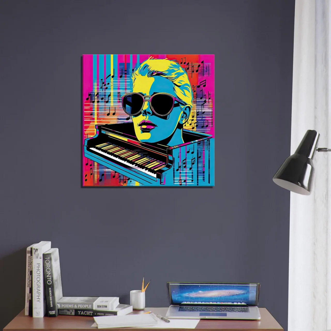 pop art piano, musique et lunettes