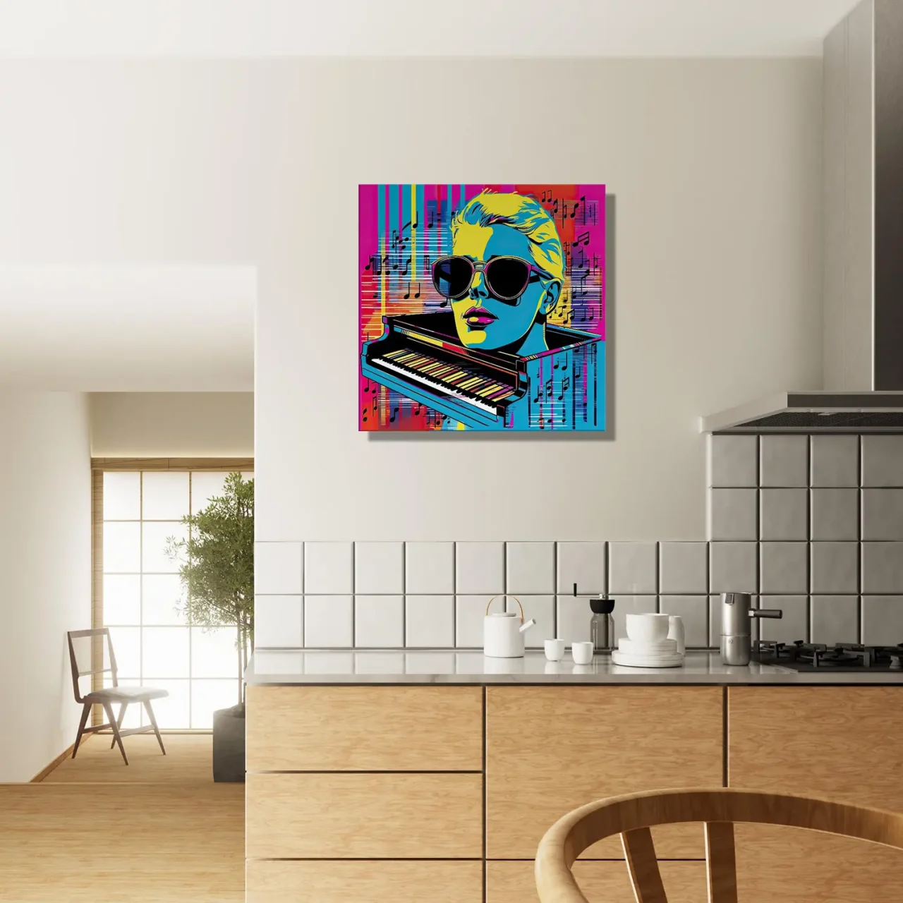 pop art piano, musique et lunettes