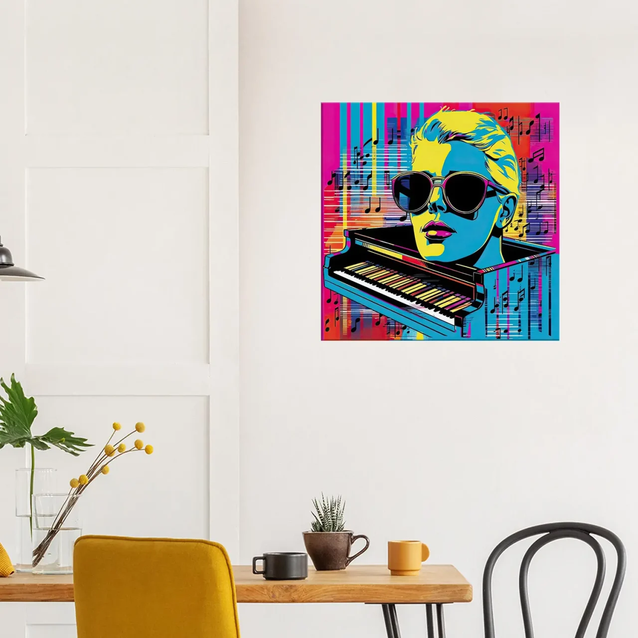 pop art piano, musique et lunettes