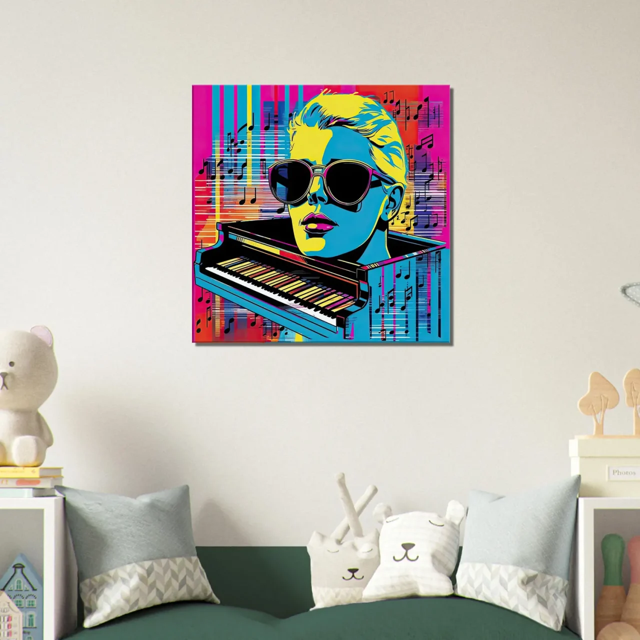 pop art piano, musique et lunettes