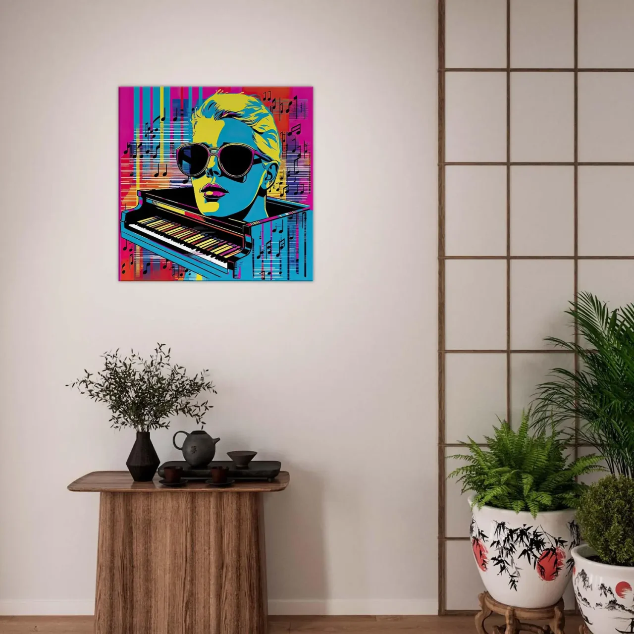 pop art piano, musique et lunettes