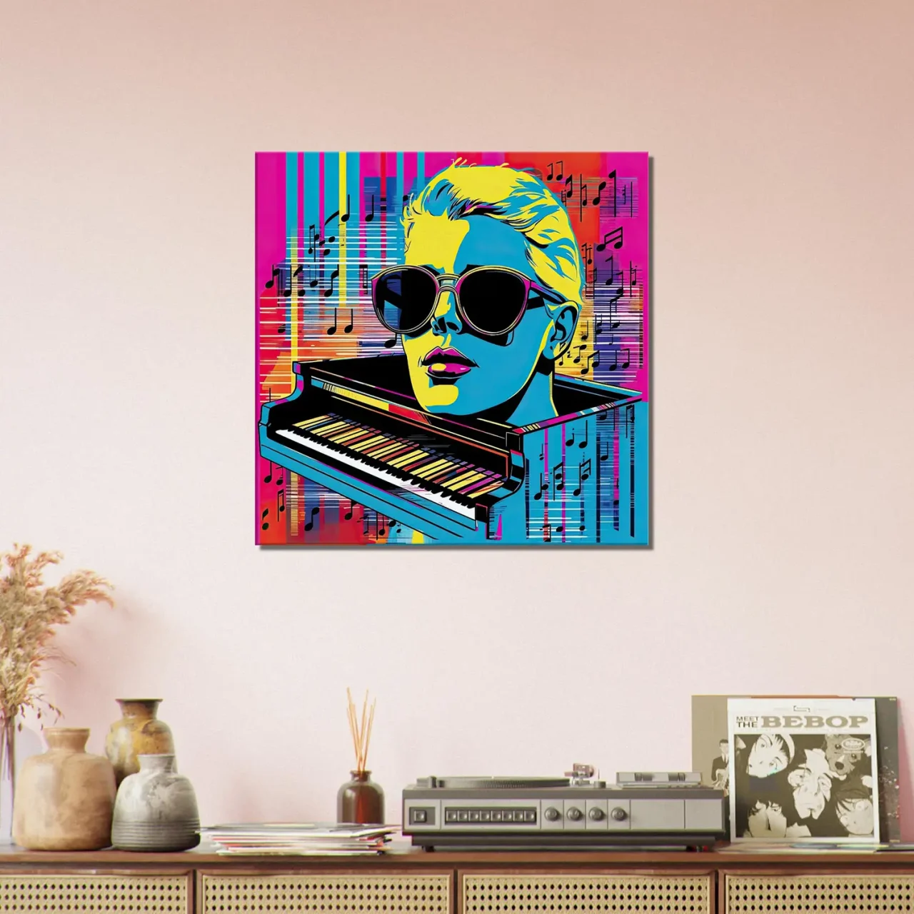 pop art piano, musique et lunettes