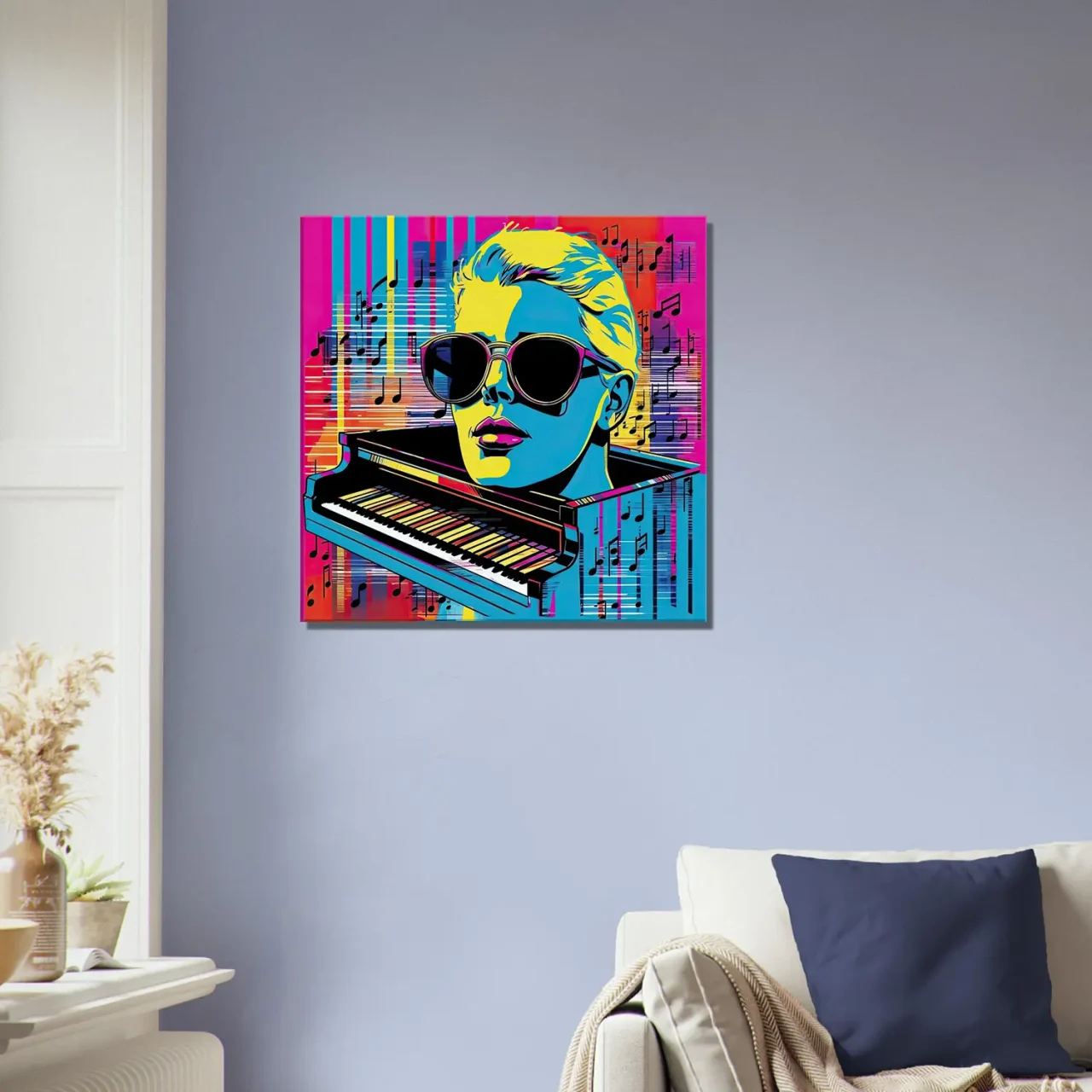 pop art piano, musique et lunettes