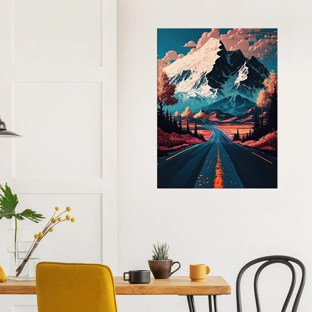 route d'automne vers les montagnes