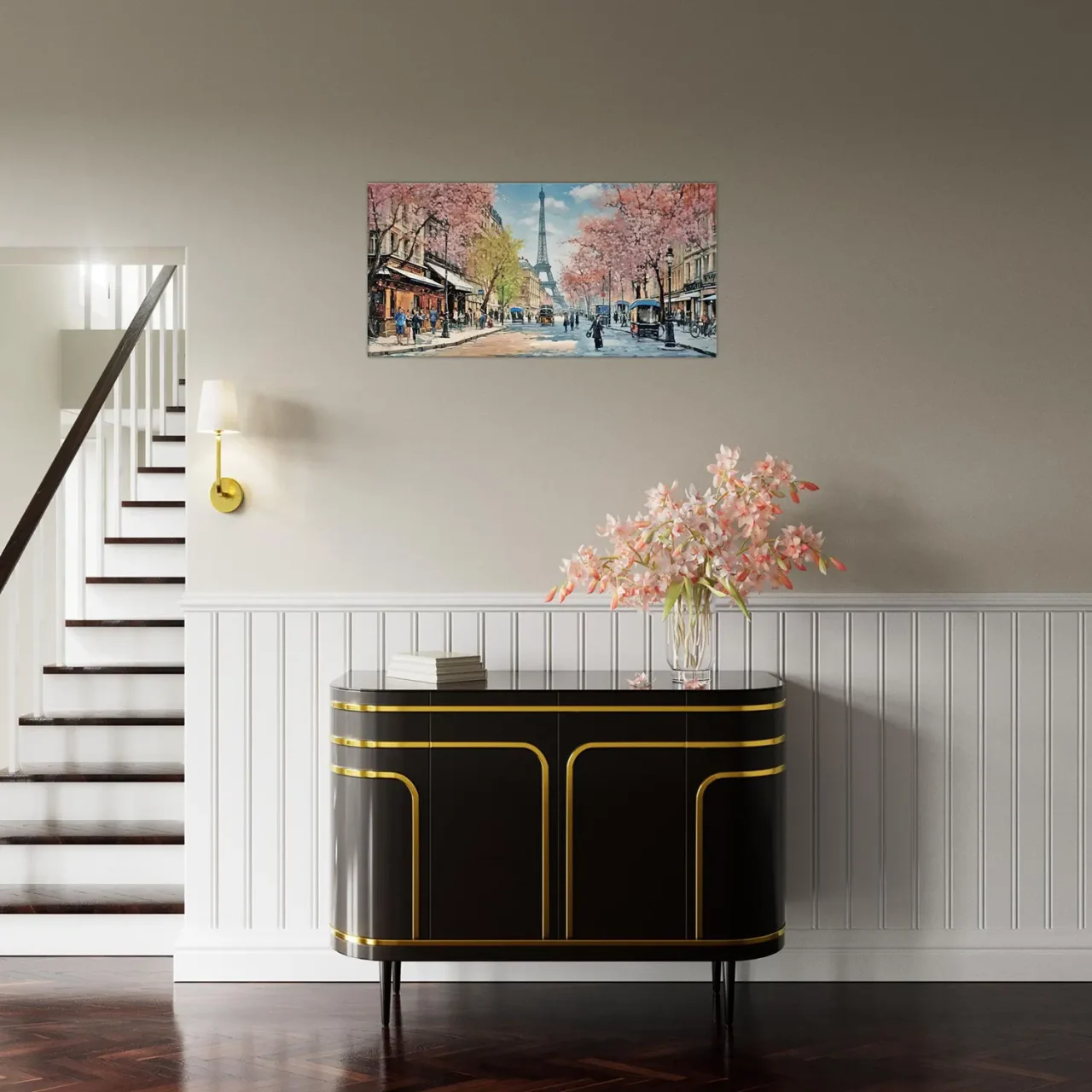 Scène printanière dans une rue de Paris scene printaniere dans une rue de paris