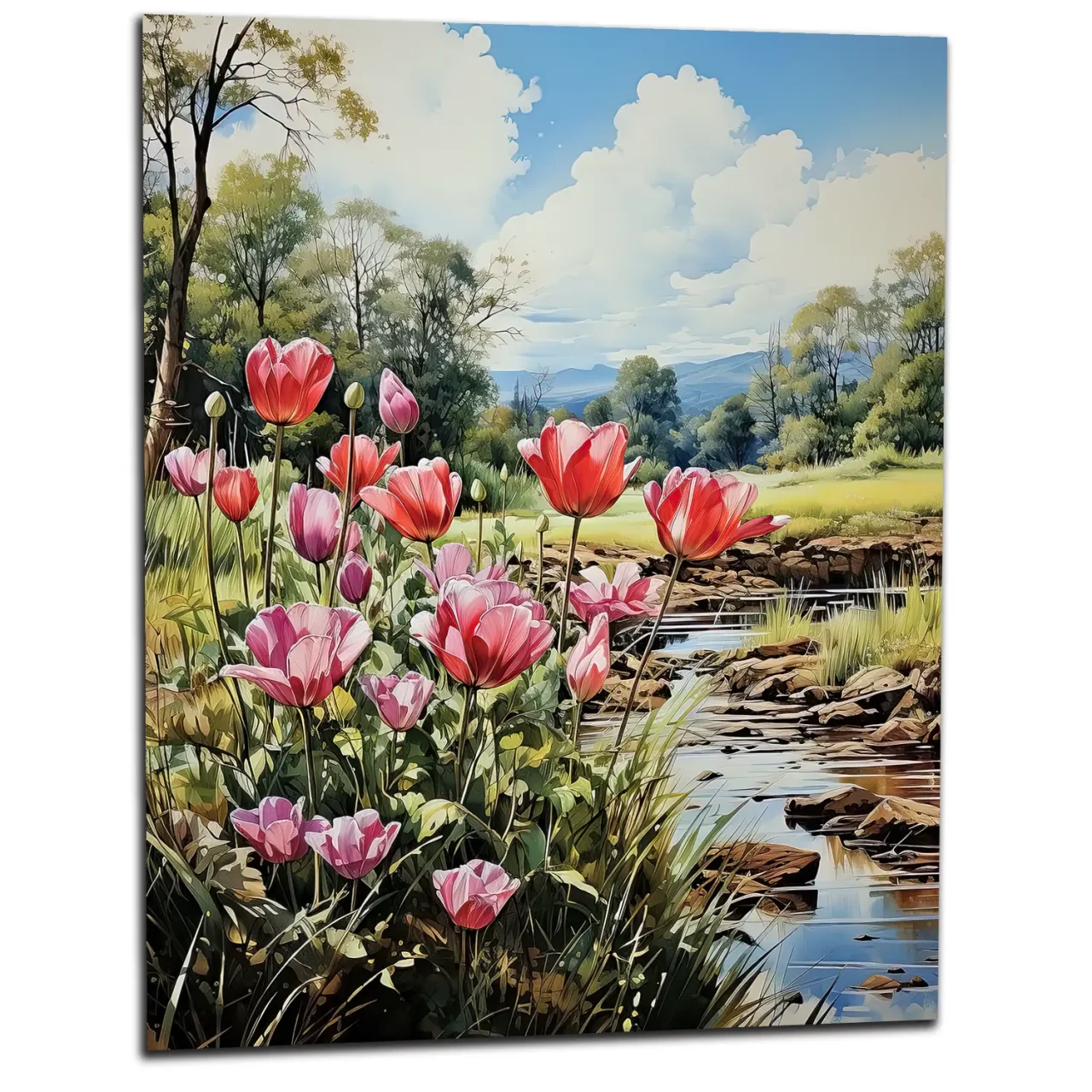 Cadre Tulipes et paysage des champs tulipes et paysage des champs