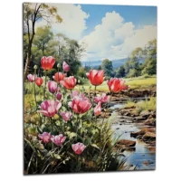 Cadre Tulipes et paysage des champs tulipes et paysage des champs