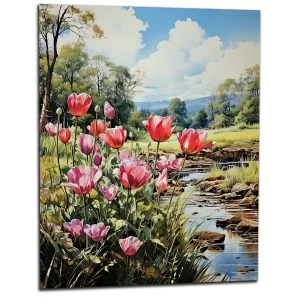 Cadre Tulipes et paysage des champs Cadre Tulipes et paysage des champs