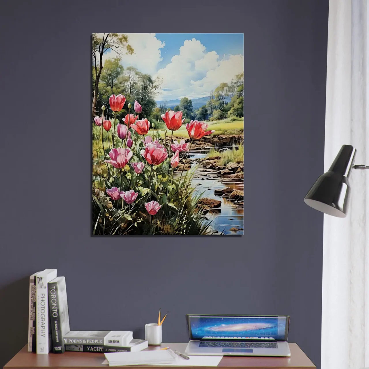 Cadre Tulipes et paysage des champs tulipes et paysage des champs