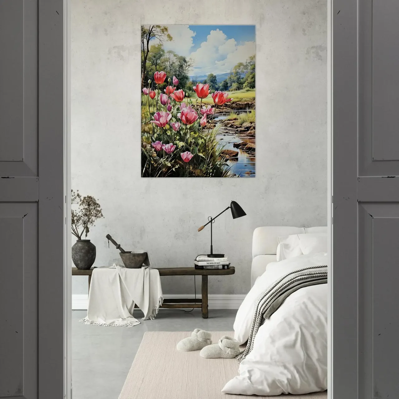 Cadre Tulipes et paysage des champs tulipes et paysage des champs