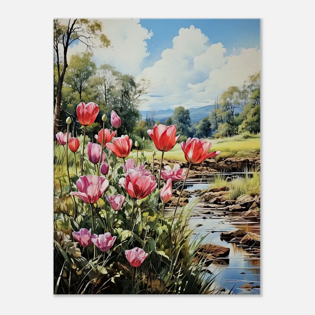 Cadre Tulipes et paysage des champs tulipes et paysage des champs