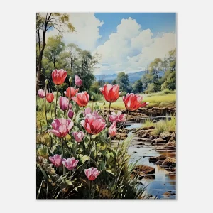 Cadre Tulipes et paysage des champs tulipes et paysage des champs