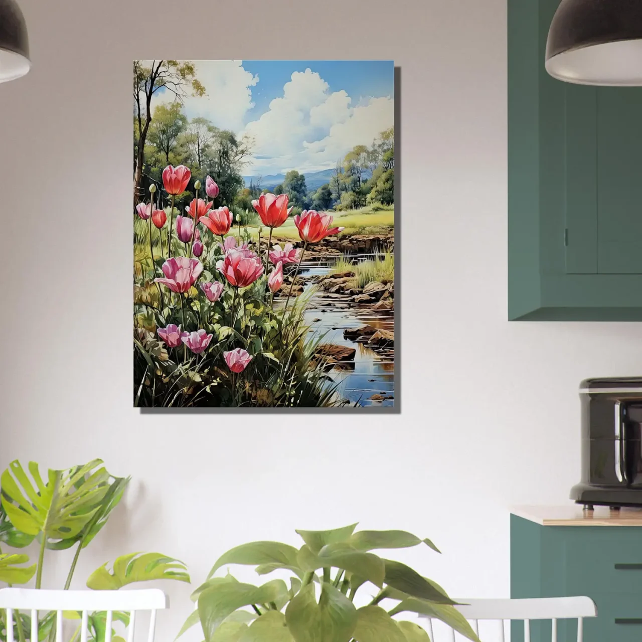 Cadre Tulipes et paysage des champs tulipes et paysage des champs