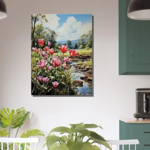 Cadre Tulipes et paysage des champs tulipes et paysage des champs