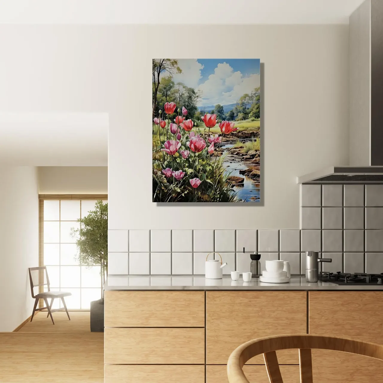 Cadre Tulipes et paysage des champs tulipes et paysage des champs