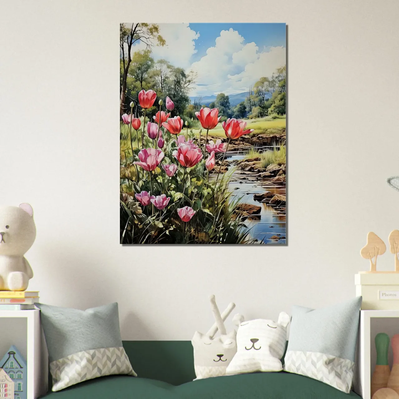 Cadre Tulipes et paysage des champs tulipes et paysage des champs