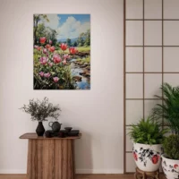 Cadre Tulipes et paysage des champs tulipes et paysage des champs