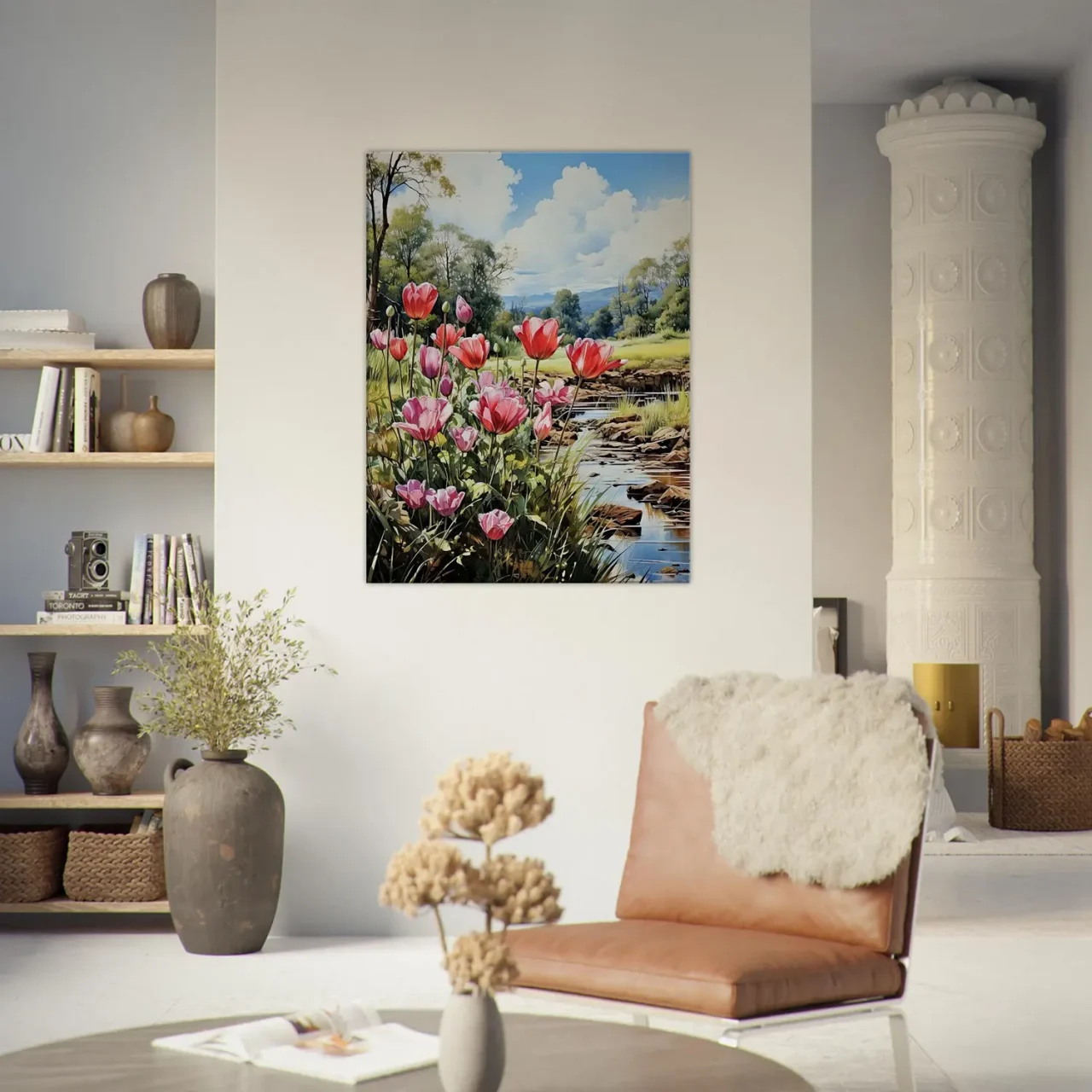 Cadre Tulipes et paysage des champs tulipes et paysage des champs