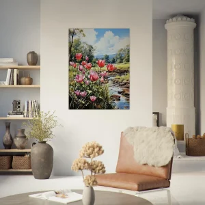 Cadre Tulipes et paysage des champs tulipes et paysage des champs