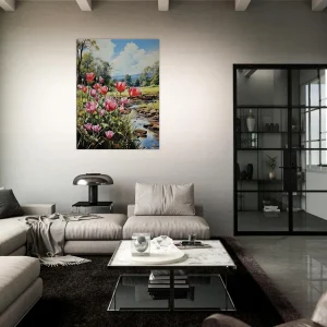 Cadre Tulipes et paysage des champs tulipes et paysage des champs