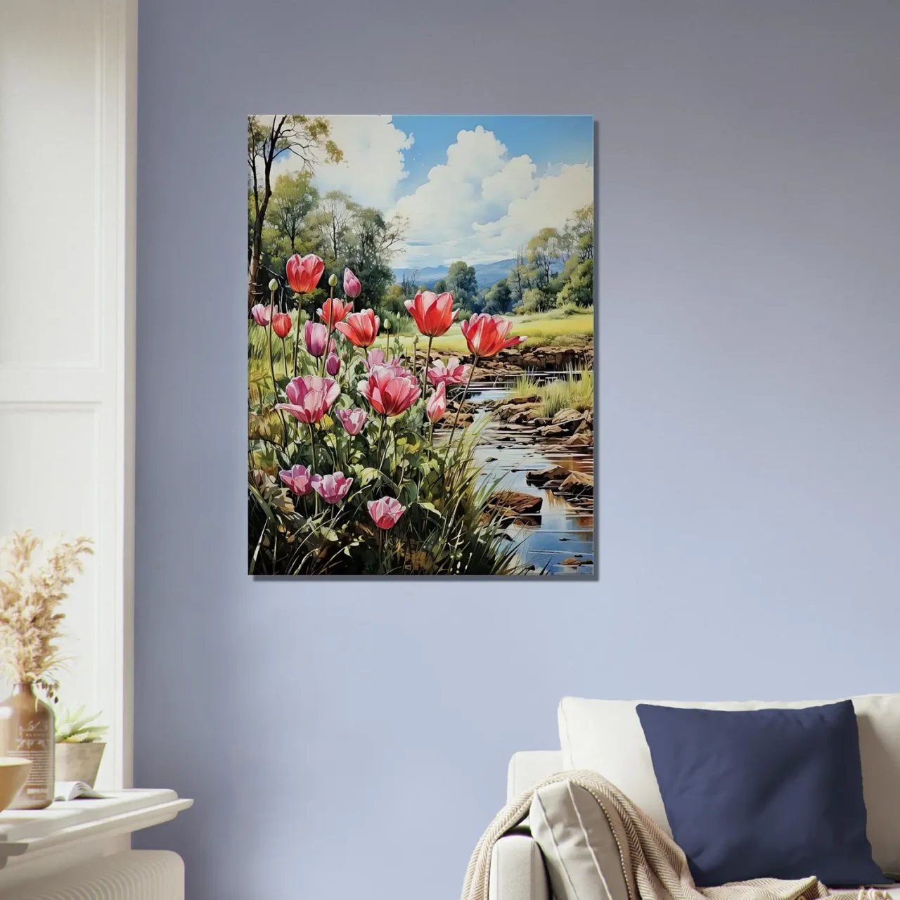 Cadre Tulipes et paysage des champs tulipes et paysage des champs