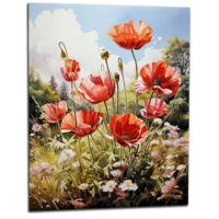 Tableau Tulipes rouges et fleurs sauvages tulipes rouges sauvages