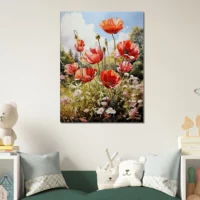 Tableau Tulipes rouges et fleurs sauvages tulipes rouges sauvages