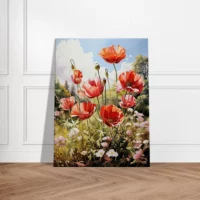 Tableau Tulipes rouges et fleurs sauvages tulipes rouges sauvages