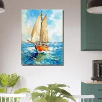 Tableau Vieux Voilier sur l’océan – Aquarelle vieux voilier sur l'ocean aquarelle