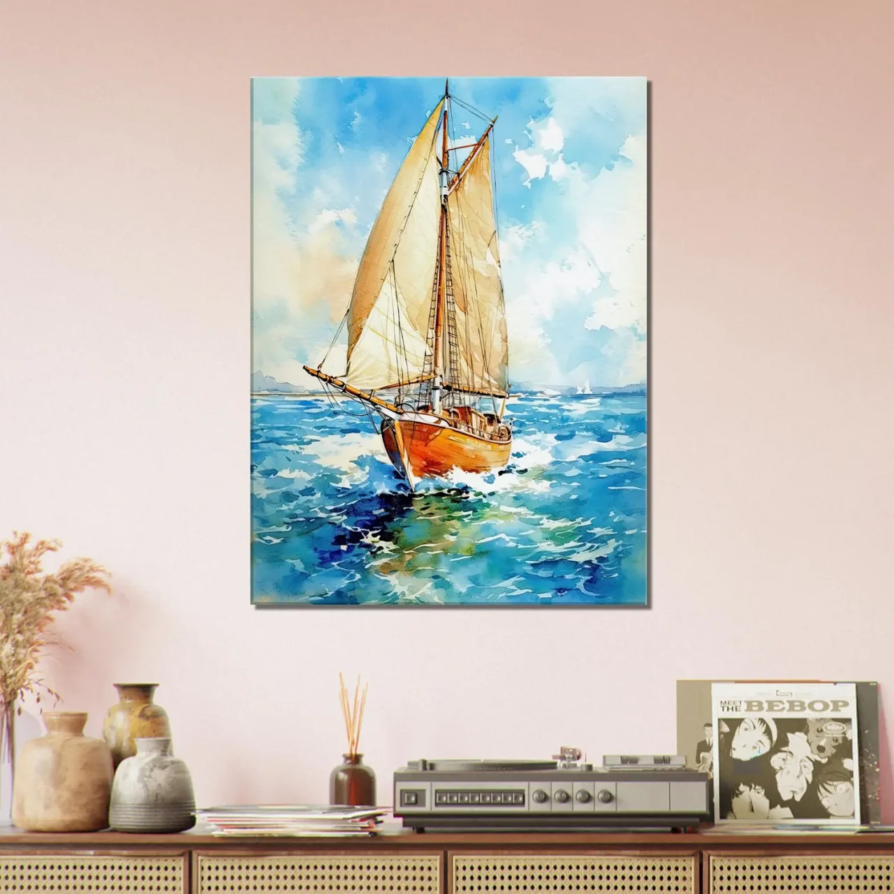 Tableau Vieux Voilier sur l’océan – Aquarelle vieux voilier sur l'ocean aquarelle