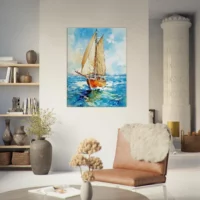 Tableau Vieux Voilier sur l’océan – Aquarelle vieux voilier sur l'ocean aquarelle