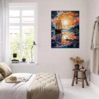 Cadre Voilier sur lac au coucher du soleil voilier sur lac au coucher du soleil