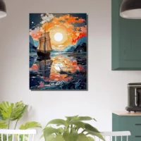 Cadre Voilier sur lac au coucher du soleil voilier sur lac au coucher du soleil