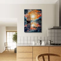 Cadre Voilier sur lac au coucher du soleil voilier sur lac au coucher du soleil