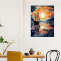 Cadre Voilier sur lac au coucher du soleil voilier sur lac au coucher du soleil