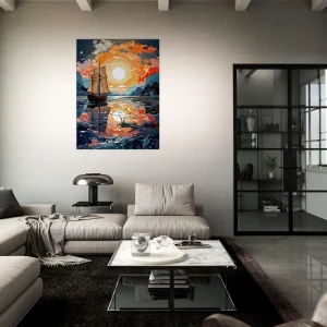 voilier sur lac au coucher du soleil