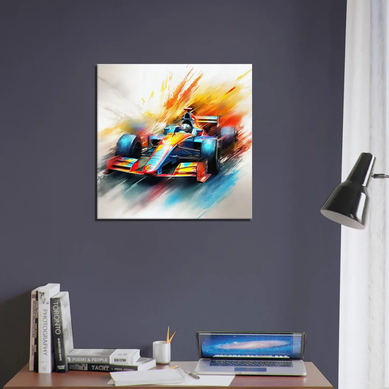 Cadre Voiture F1 colorée en mouvement voiture f1 colorée en mouvement