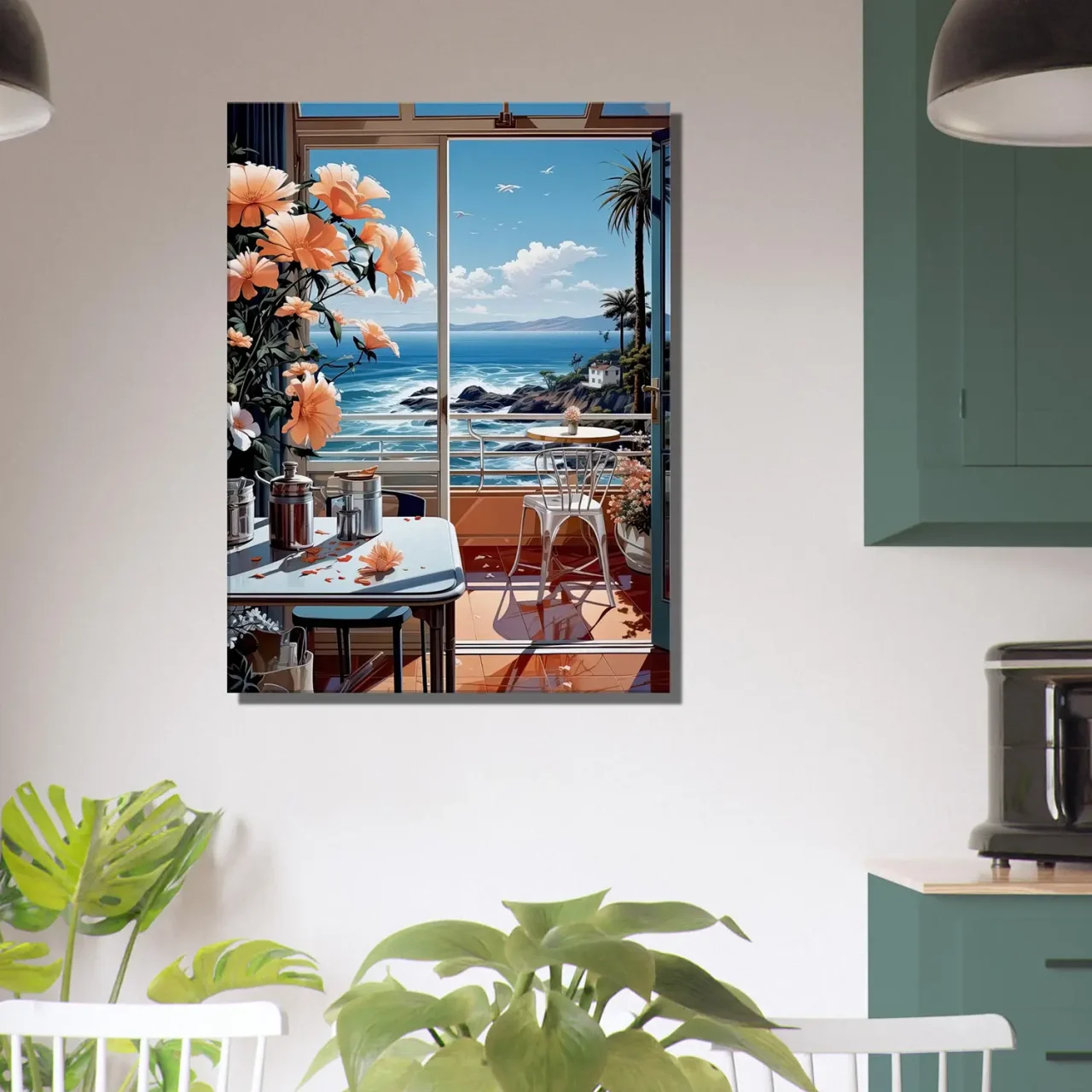 vue sur mer depuis cuisine pastel