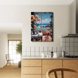 vue sur mer depuis cuisine pastel