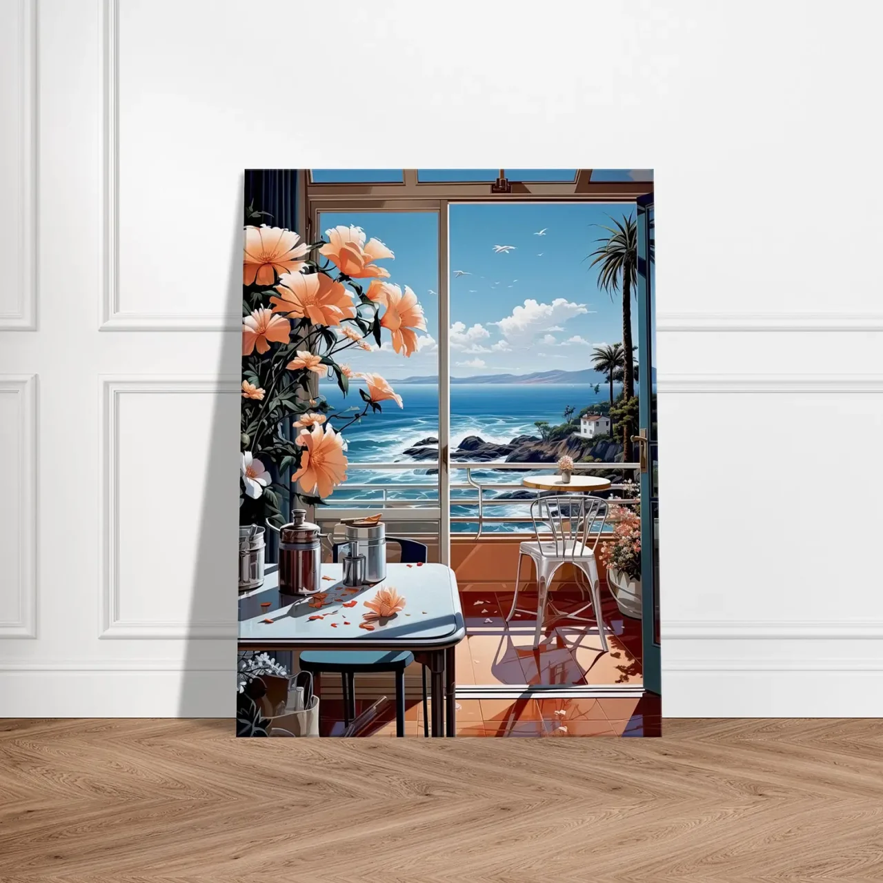 vue sur mer depuis cuisine pastel