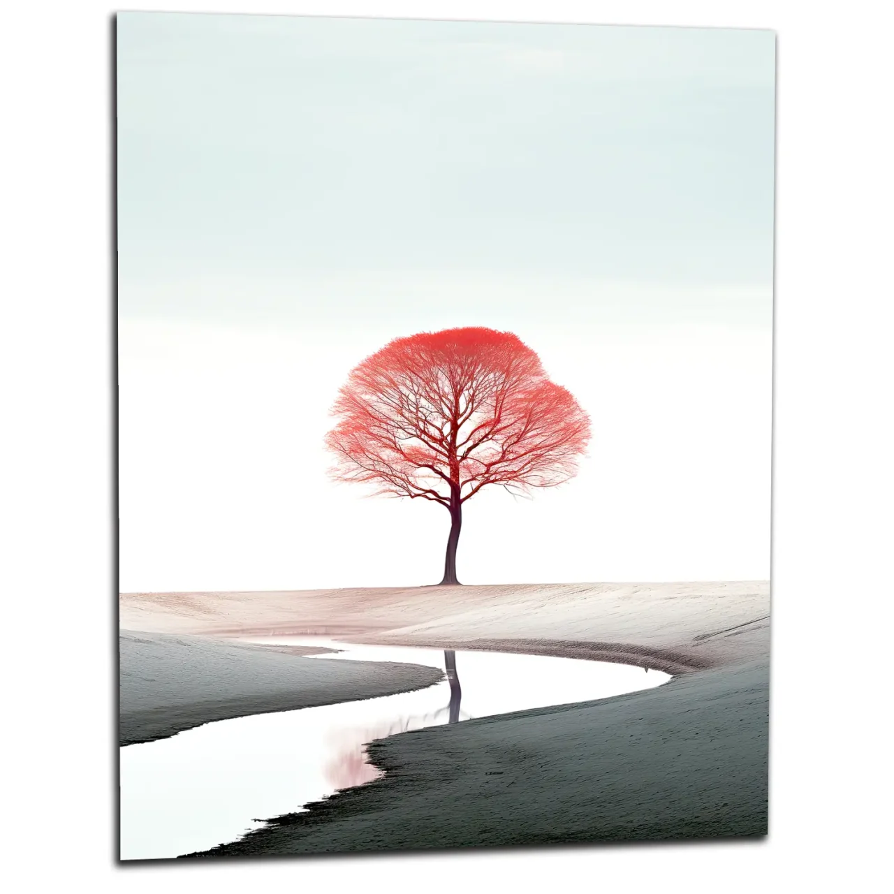 arbre rouge seul sur le sable