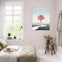 arbre rouge seul sur le sable