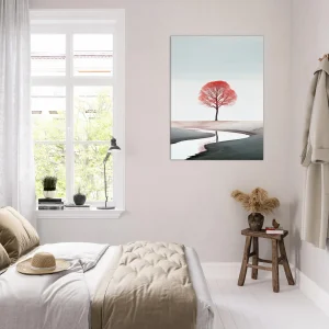 arbre rouge seul sur le sable